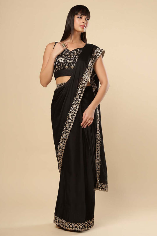 Mayuri Black Crepe Silk Zari Border Ready to Wear One Minute Saree