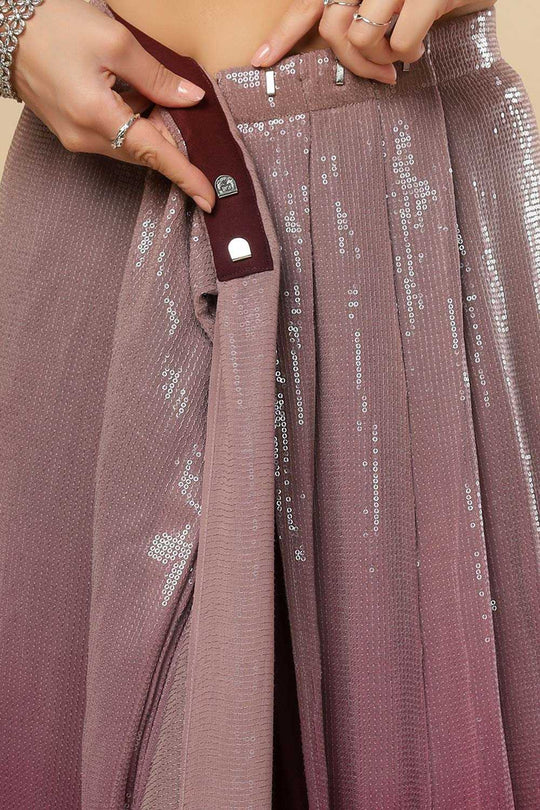 Kendra Wine Georgette Ombre Sequins Ready to Wear One Minute Saree