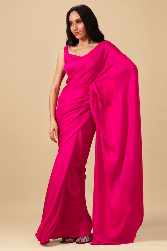 Prisha Pink Monochrome Crepe Silk Ready to Wear Saree