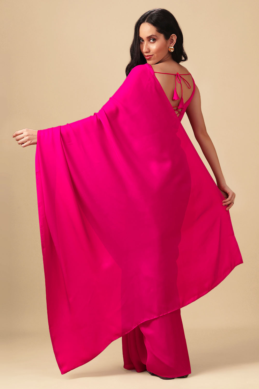 Prisha Pink Monochrome Crepe Silk Ready to Wear Saree