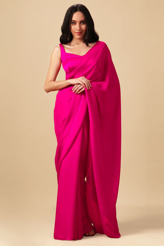 Prisha Pink Monochrome Crepe Silk Ready to Wear Saree