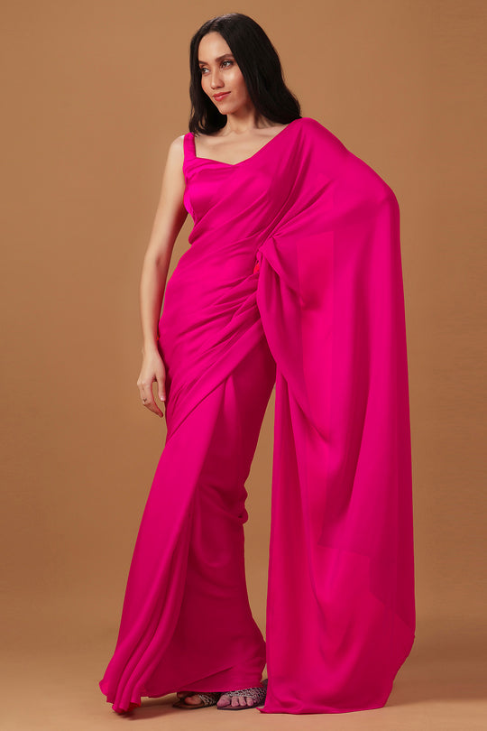 Prisha Pink Monochrome Crepe Silk Ready to Wear Saree