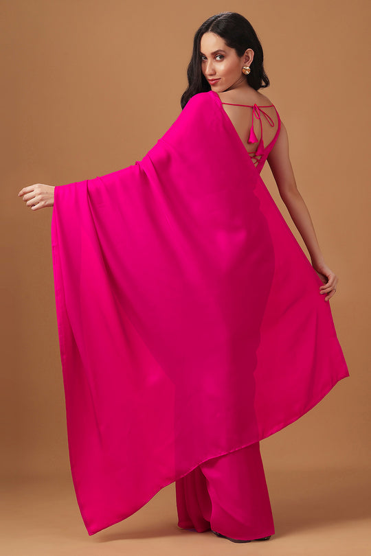 Prisha Pink Monochrome Crepe Silk Ready to Wear Saree