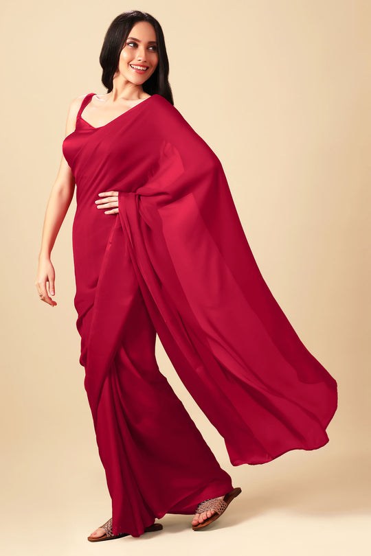 Riva Red Monochrome Crepe Silk Ready to Wear Saree