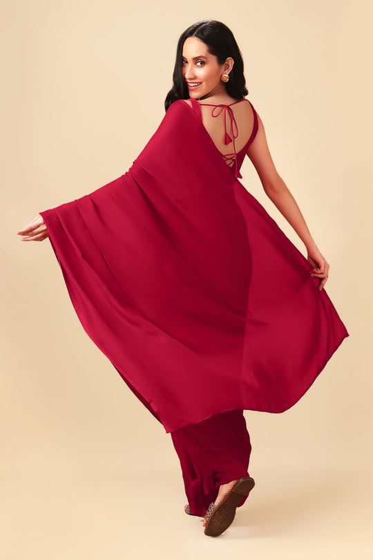 Riva Red Monochrome Crepe Silk Ready to Wear Saree