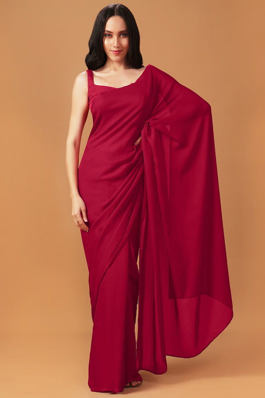 Riva Red Monochrome Crepe Silk Ready to Wear Saree