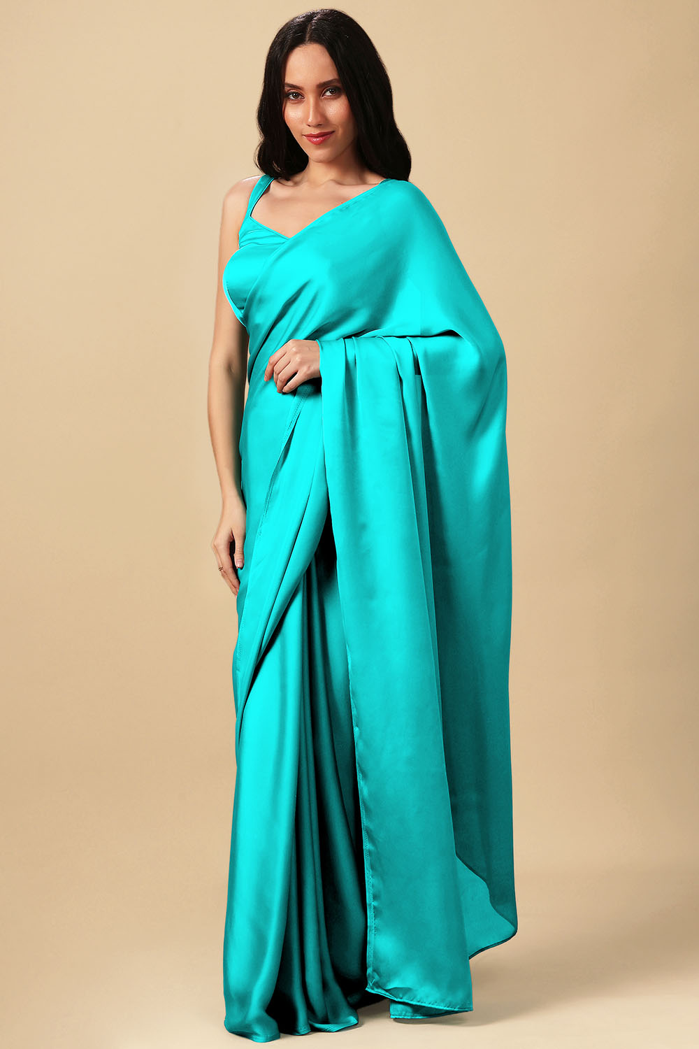 Elina Turquoise Monochrome Crepe Silk Ready to Wear Saree