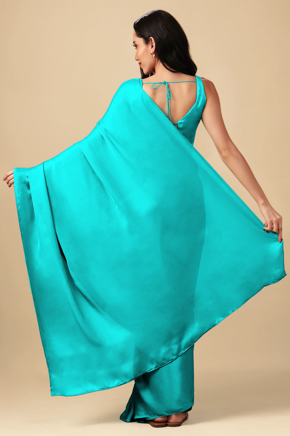 Elina Turquoise Monochrome Crepe Silk Ready to Wear Saree