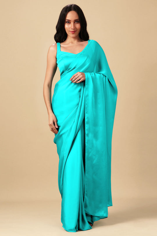 Elina Turquoise Monochrome Crepe Silk Ready to Wear Saree
