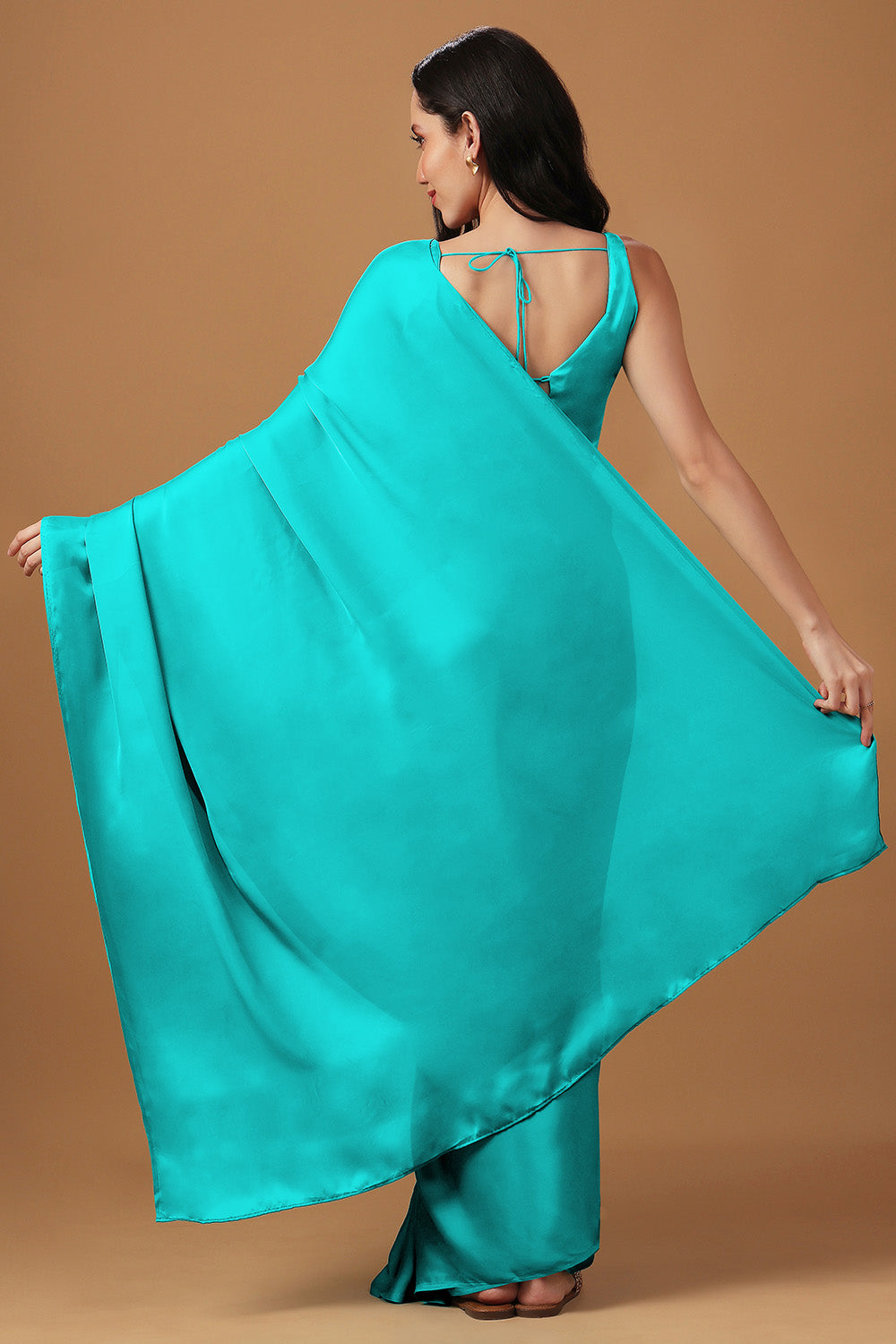 Elina Turquoise Monochrome Crepe Silk Ready to Wear Saree