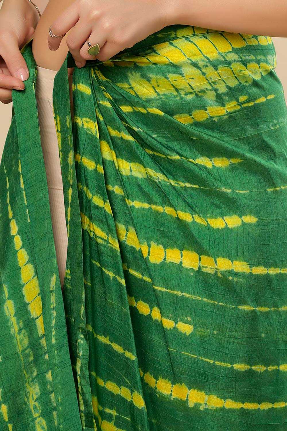 Gia Green & Yellow Shibori Tie Dye Silk Sarong Saree