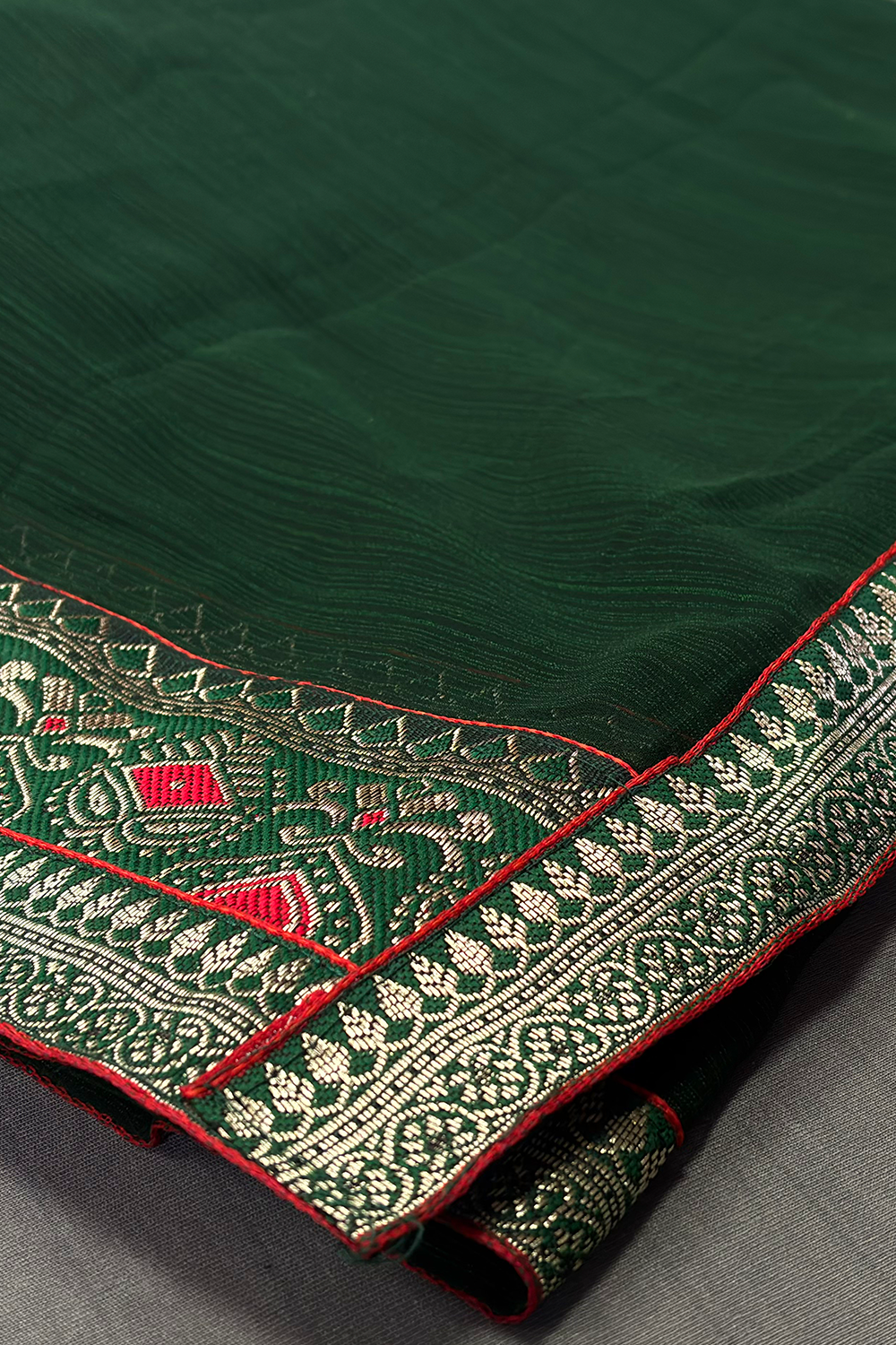 Dory Dark Green Georgette Embellished  Designer One Min Saree