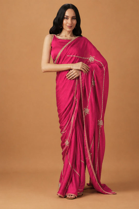 Siyara Pink Crepe Handwork Embellished Ready to Wear Saree