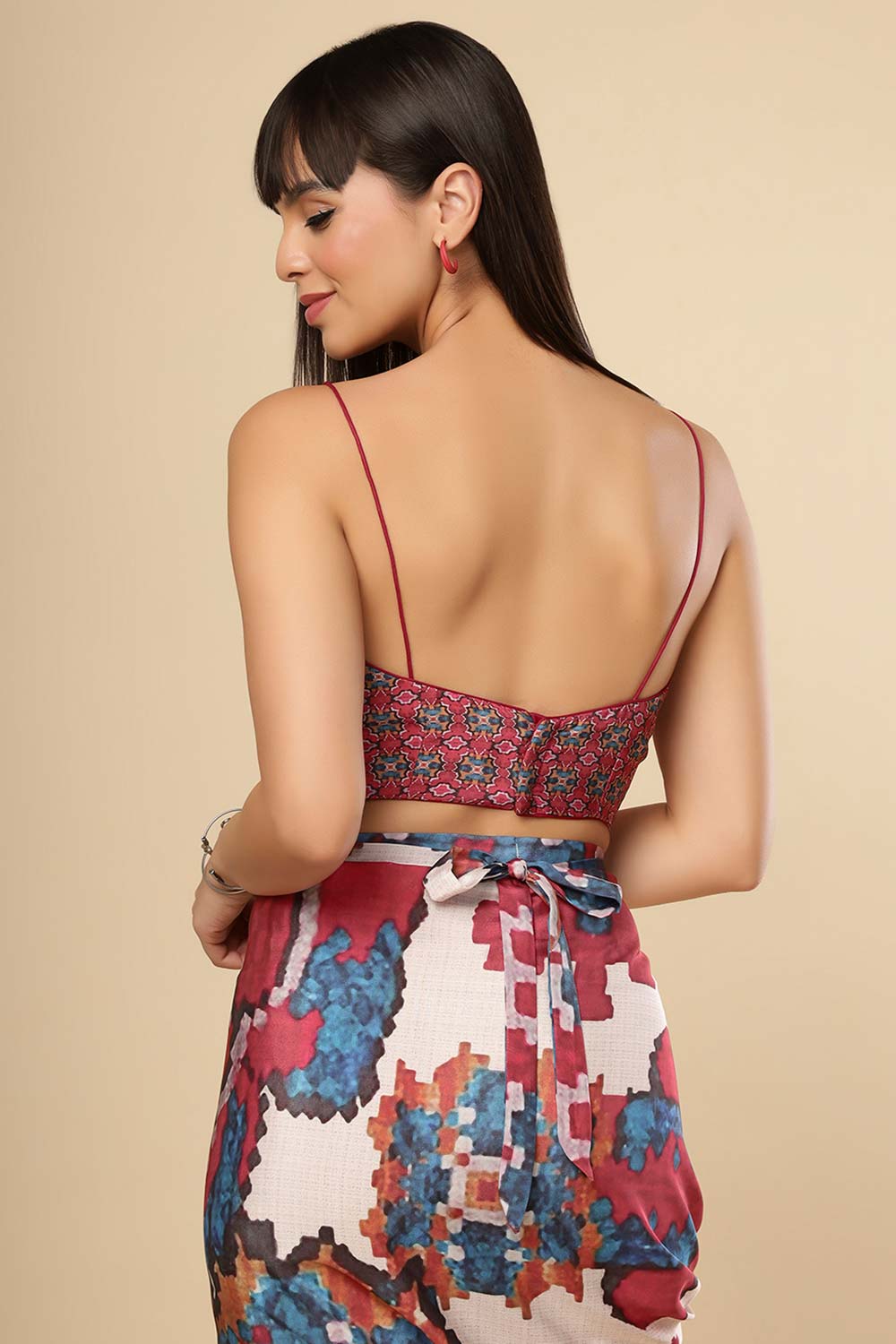 Kriss White Multi Kantha Digital Print Crepe Silk Sarong Saree