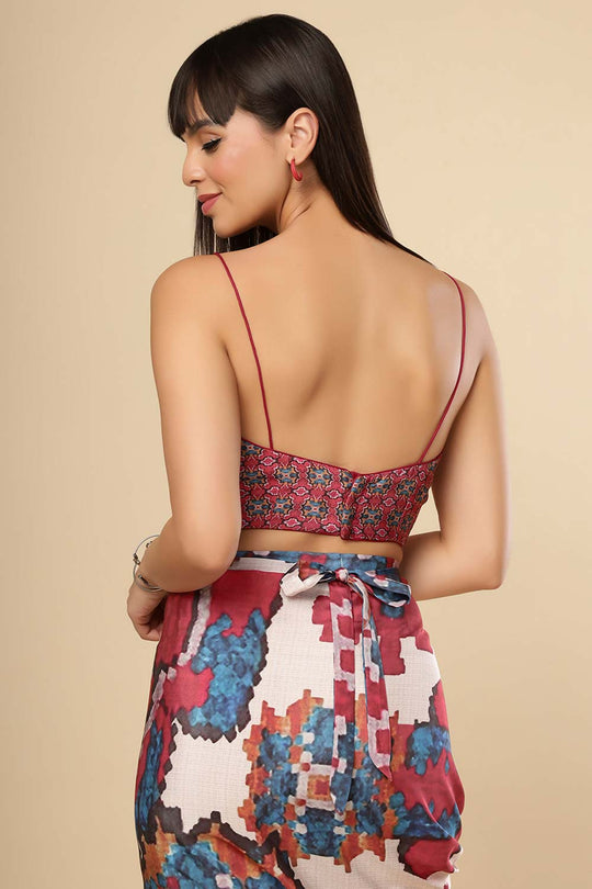 Kriss White Multi Kantha Digital Print Crepe Silk Sarong Saree