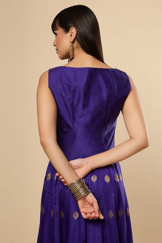 Afra Navy Blue Moss Weave Silk Wrap Around Ethnic Saree Skirt