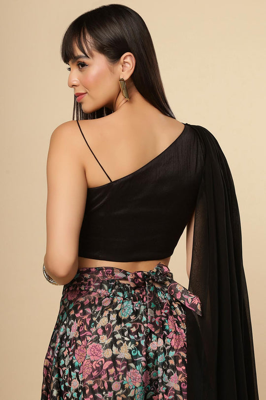 Therese Black Art Silk Floral Wrap Around Ethnic Saree Skirt