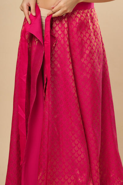 Gauri Pink Silk Blend Floral Banarasi Wrap Around Ethnic Saree Skirt