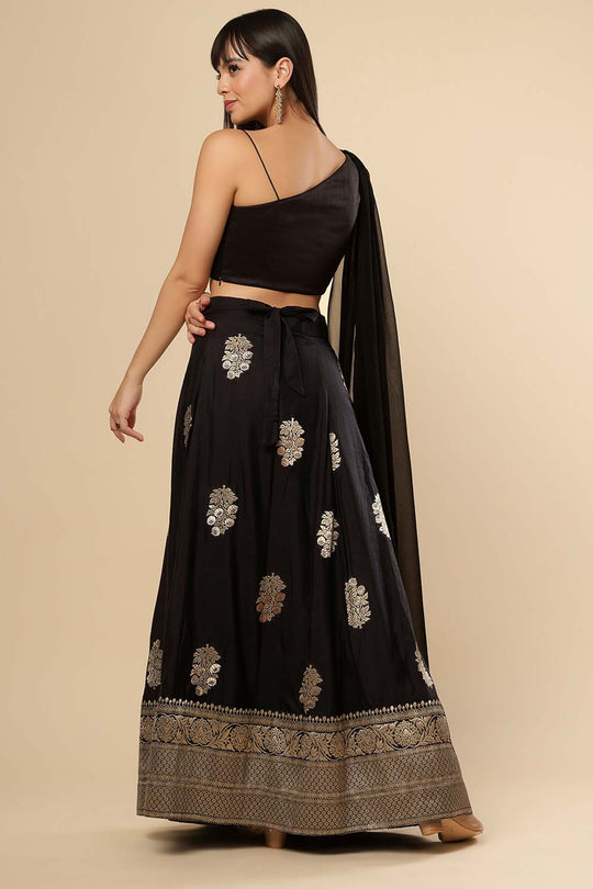 Hibana Black Banarasi Silk Wrap Around Ethnic Saree Skirt