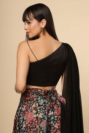 Chiara Silk Shoulder Drape Blouse in Black