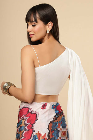 Chiara Silk Shoulder Drape Blouse in White