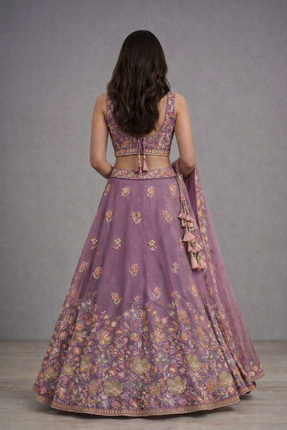 Mansa Mauve Zari &amp; Floral Sequins Lehenga Saree