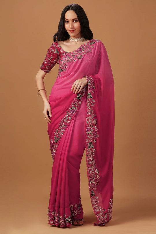Leilani Pink Ombre Georgette Thread Work Ready to Wear Saree