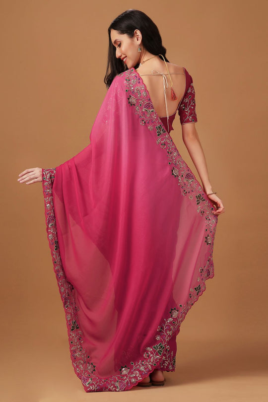 Leilani Pink Ombre Georgette Thread Work Ready to Wear Saree