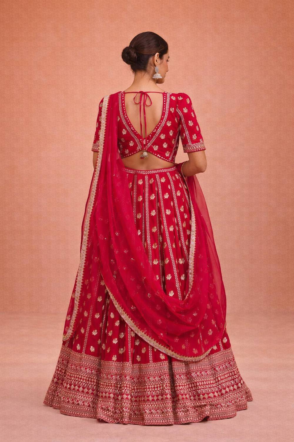 Prerna Pink Sequin &amp; Zari Embroidered Faux Georgette Lehenga Saree