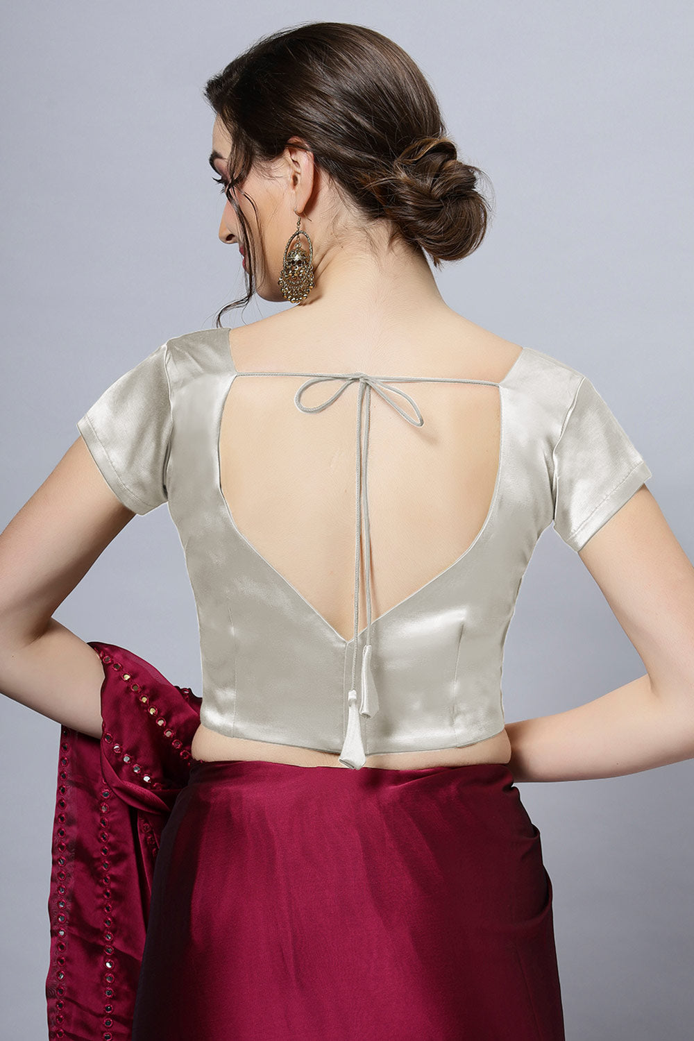 Mena Off-White Satin Comfort Stretch™  Leaf Short Sleeve Blouse