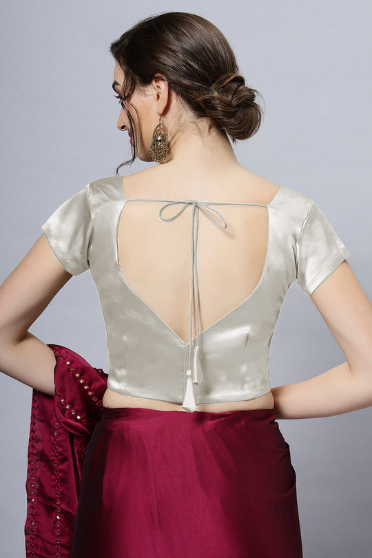 Mena Off-White Satin Comfort Stretch™  Leaf Short Sleeve Blouse