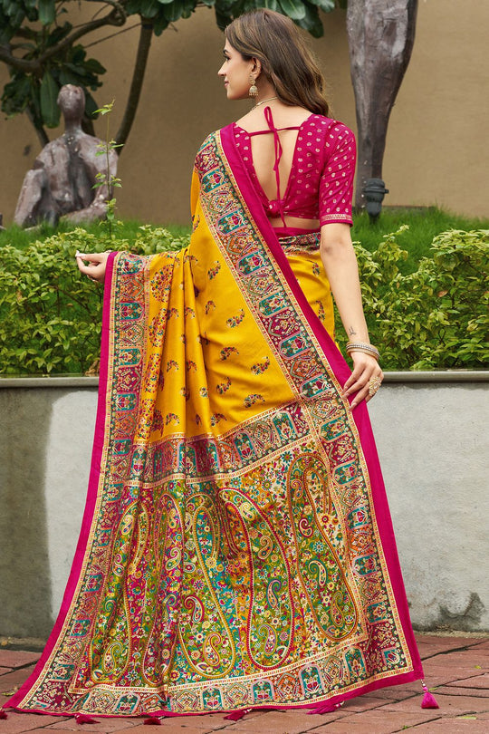 Sadie Mustard Silk Foil Printed Ready To Wear One Minute Saree