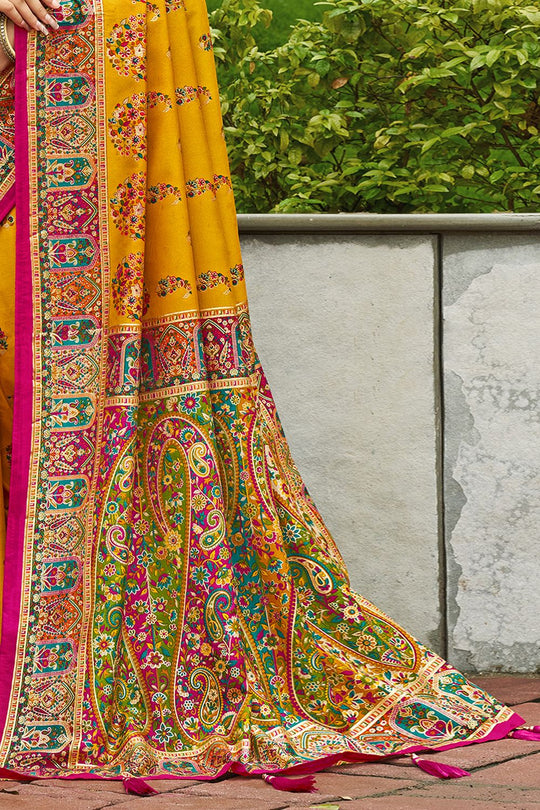 Sadie Mustard Silk Foil Printed Ready To Wear One Minute Saree