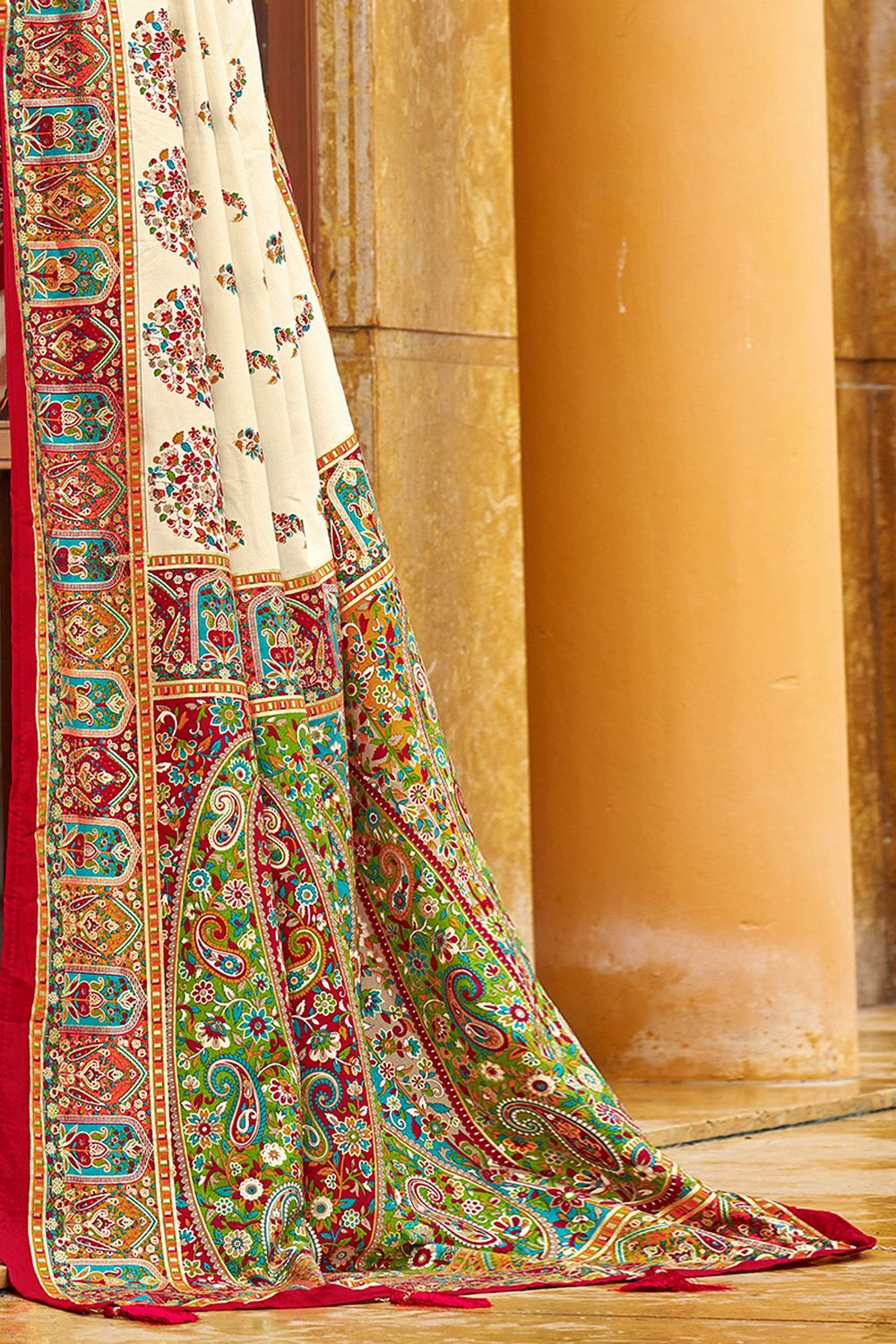 Sadie Cream Silk Foil Printed Ready To Wear One Minute Saree