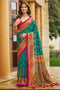 Sadie Teal Green Silk Foil Printed Ready to Wear One Minute Saree