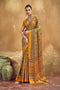 Carina Mustard Yellow Modal Satin Ajrakh Print with Traditional Motifs Ready to Wear Saree