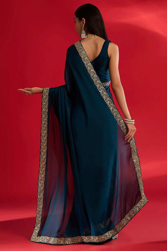 Radha Blue Satin Solid Ready To Wear One Minute Saree