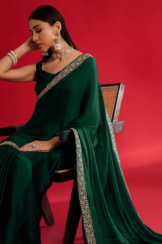 Radha Green Satin Solid Ready To Wear One Minute Saree