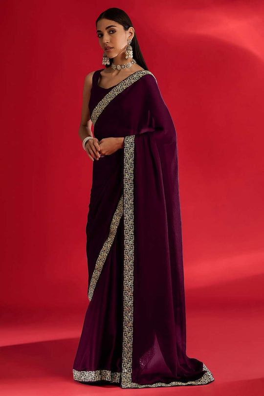 Radha Dark Magenta Satin Solid Ready To Wear One Minute Saree