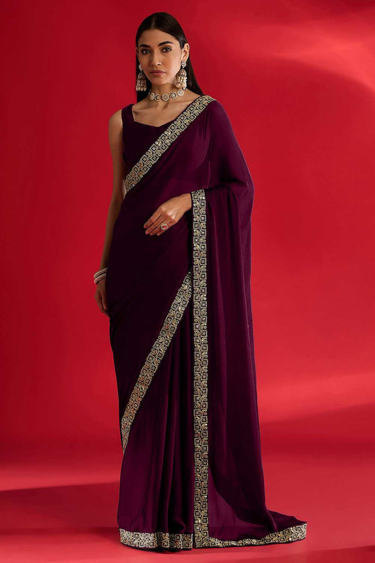 Radha Dark Magenta Satin Solid Ready To Wear One Minute Saree