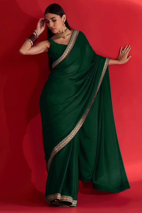 Reshma Green Satin Lace Work One Minute Saree