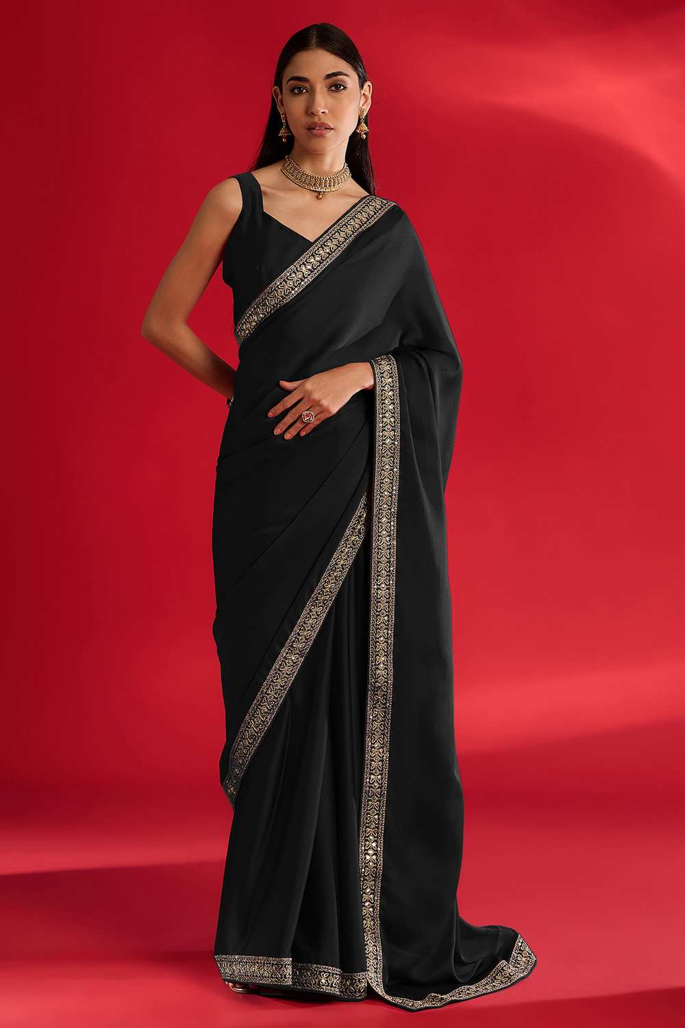 Reshma Black Satin Lace Work One Minute Saree