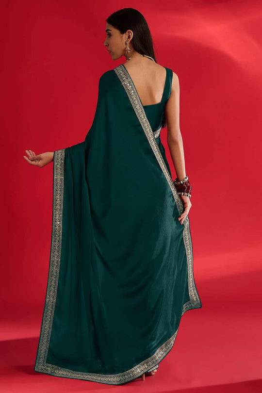 Reshma Teal Green Satin Lace Border One Minute Saree