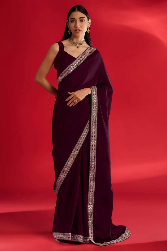 Reshma Dark Magenta Satin Lace Border One Minute Saree