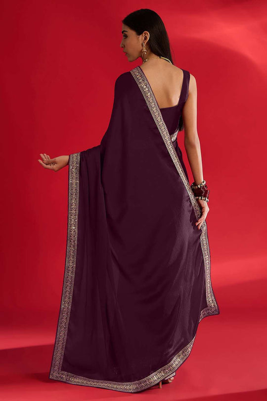 Reshma Dark Magenta Satin Lace Border One Minute Saree