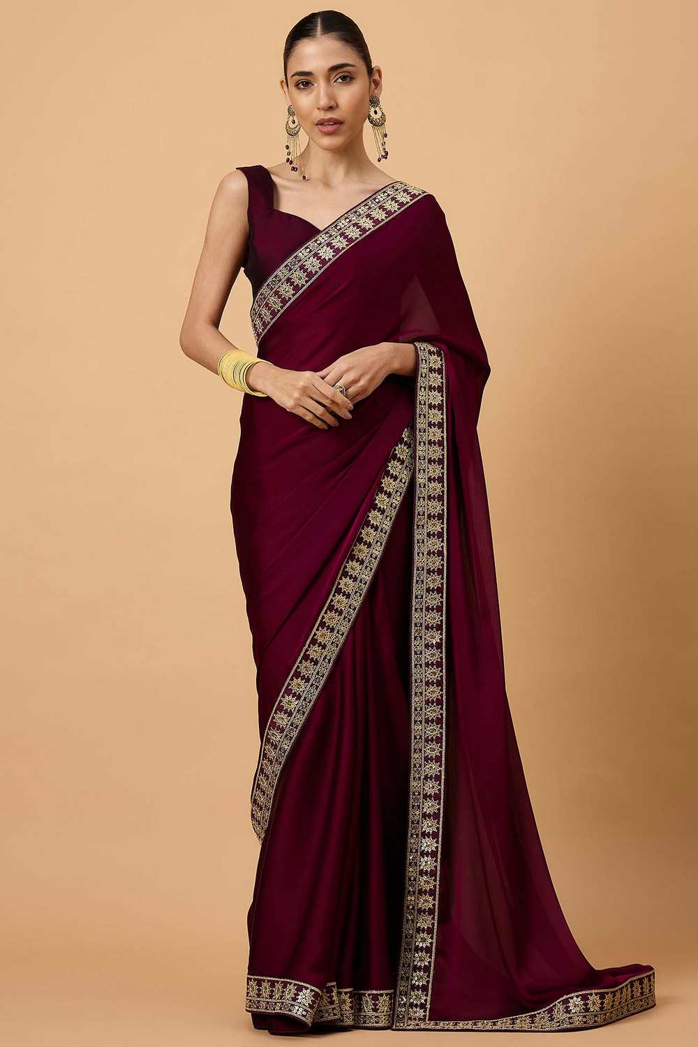 Malena Magenta Satin Solid Ready To Wear One Minute Saree