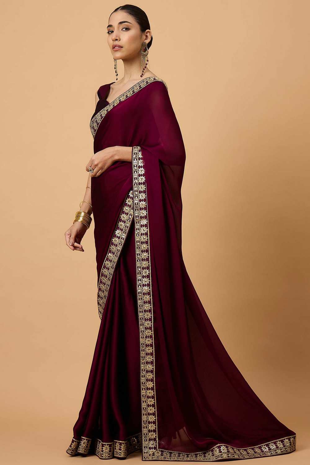 Malena Magenta Satin Solid Ready To Wear One Minute Saree