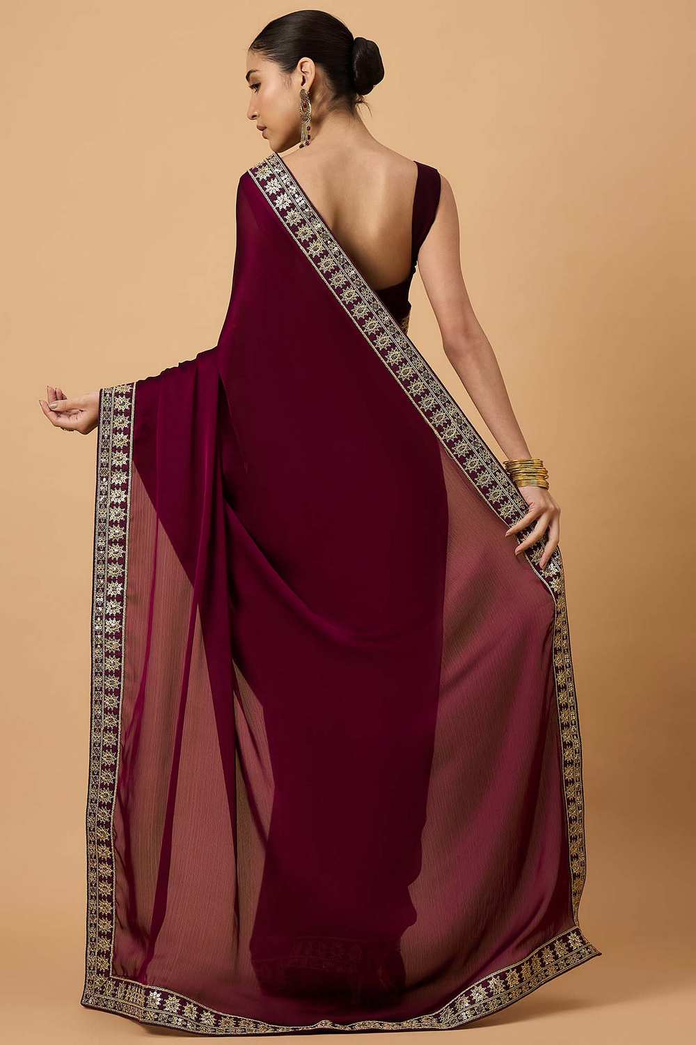 Malena Magenta Satin Solid Ready To Wear One Minute Saree