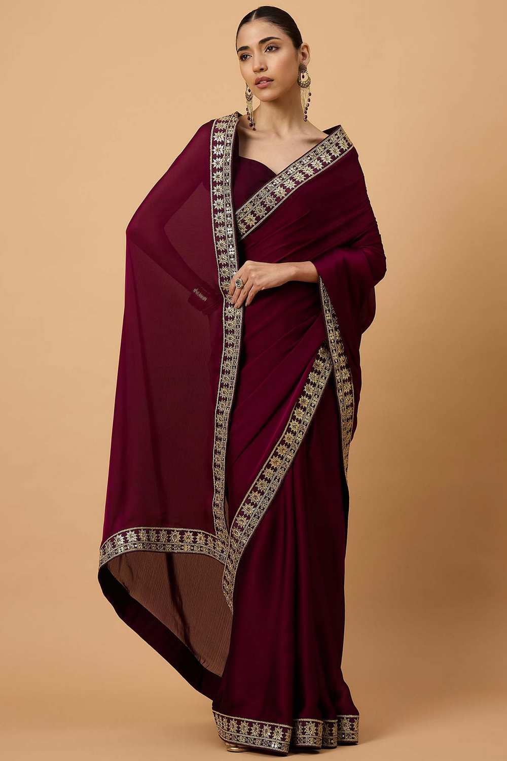 Malena Magenta Satin Solid Ready To Wear One Minute Saree