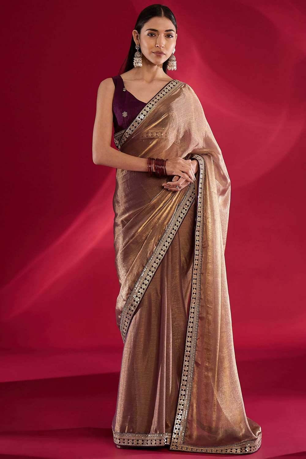 Mena Mauve Metallic Shimmer Chiffon One Minute Saree